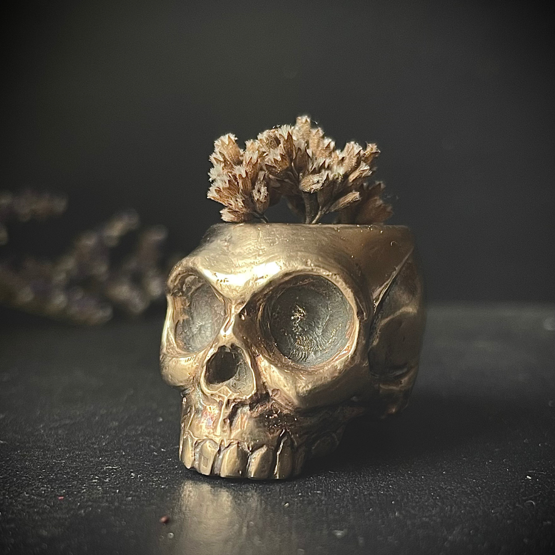 ALTAR ESSENTIALS :: Bronze Chime Candle Holder :: Skull