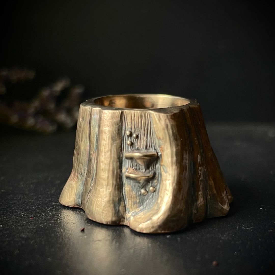 ALTAR ESSENTIALS :: Bronze Chime Candle Holder :: Tree Stump