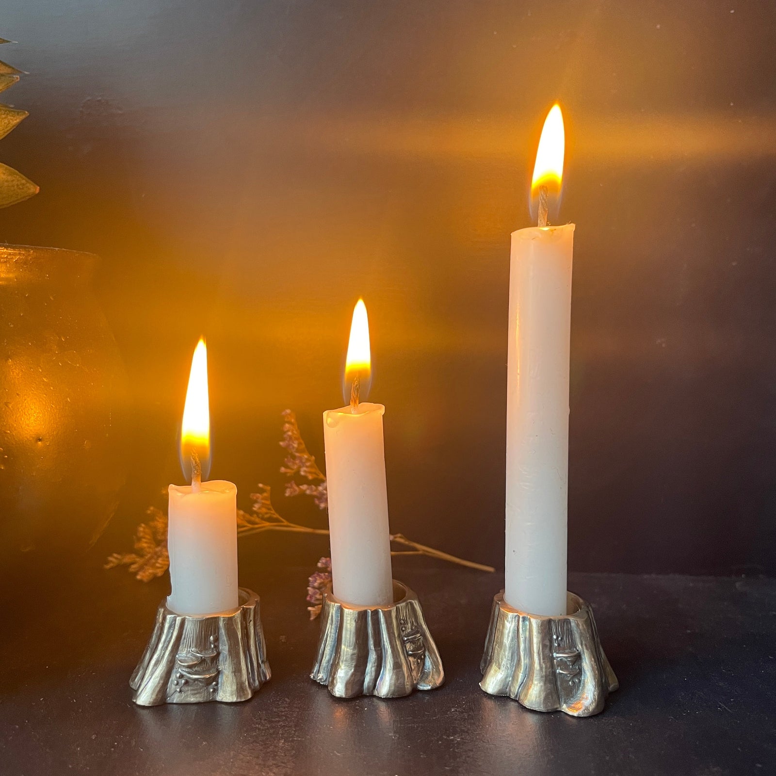 ALTAR ESSENTIALS :: Bronze Chime Candle Holder :: Tree Stump